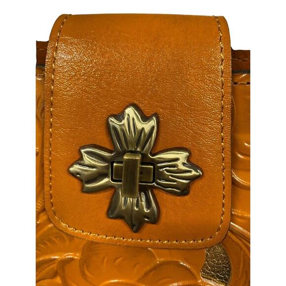 Patricia Nash Rosina Cut Out Tooled Leather Satchel Sun Yellow NEW - Picture 3 of 7